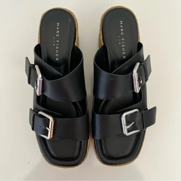 MARC FISHER Palery Platform Raffia Slide Sandal in Black NEW - Picture 5 of 13